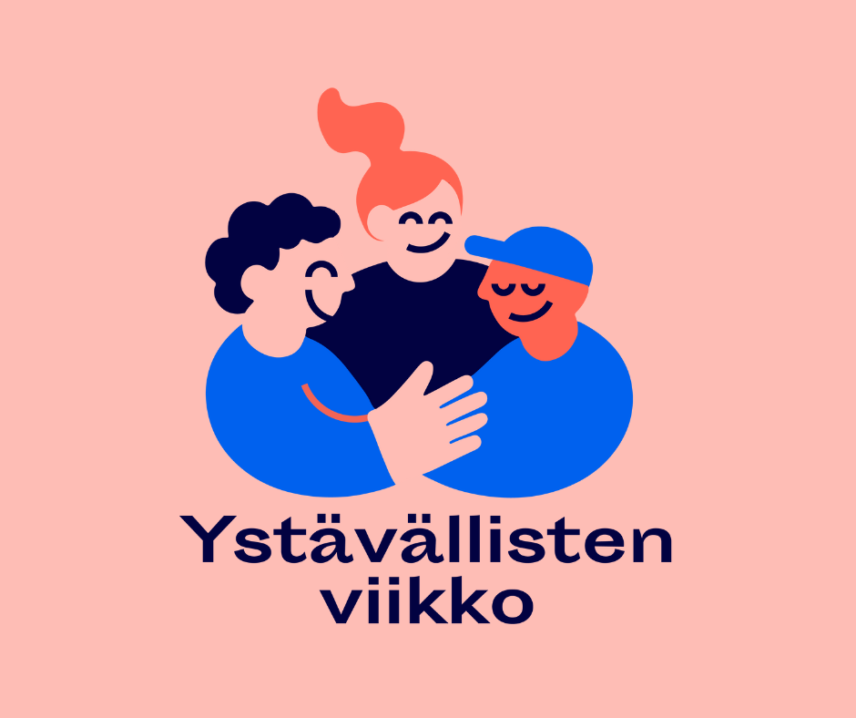 Ryhmä halaa. Ystävällisten viikko.