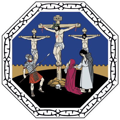Jeesus ristillä ryövärien kanssa